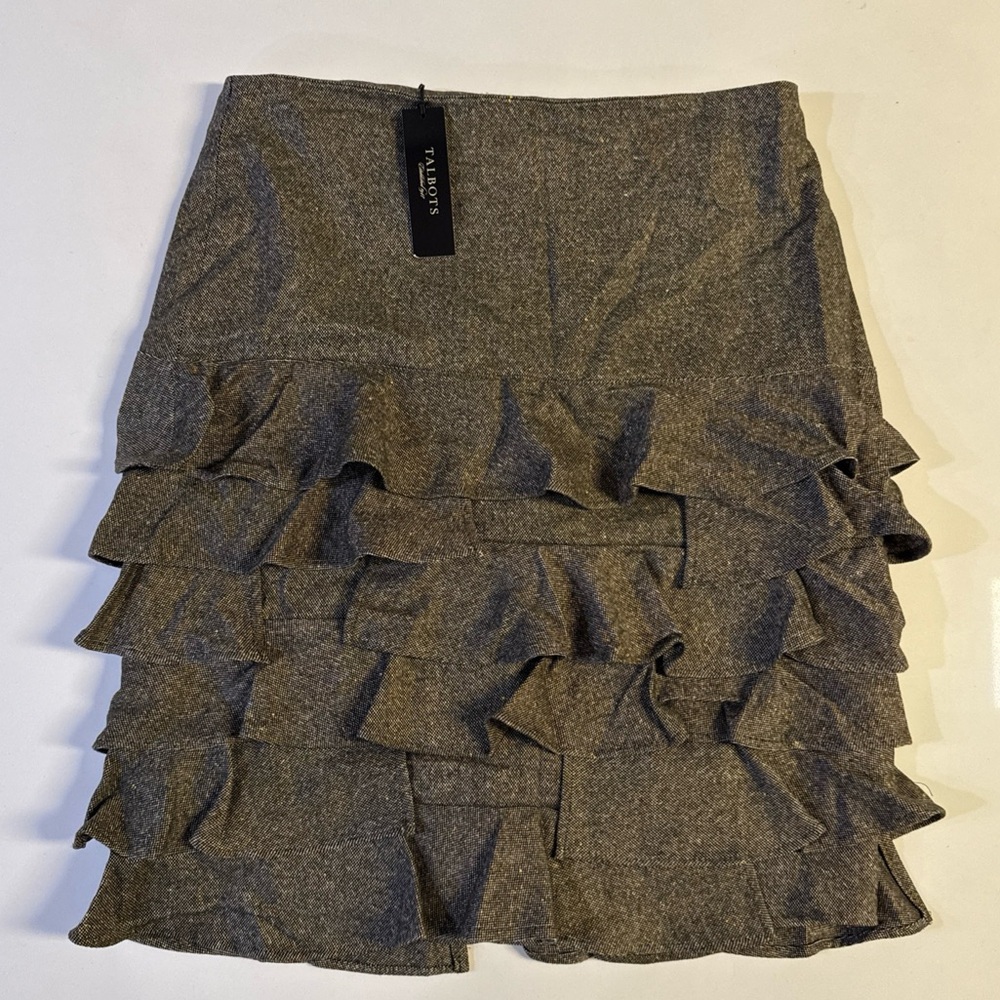 *New Talbots Skirt Size 8 Brown Tweed Tiered Wool Silk Blend Preppy Career